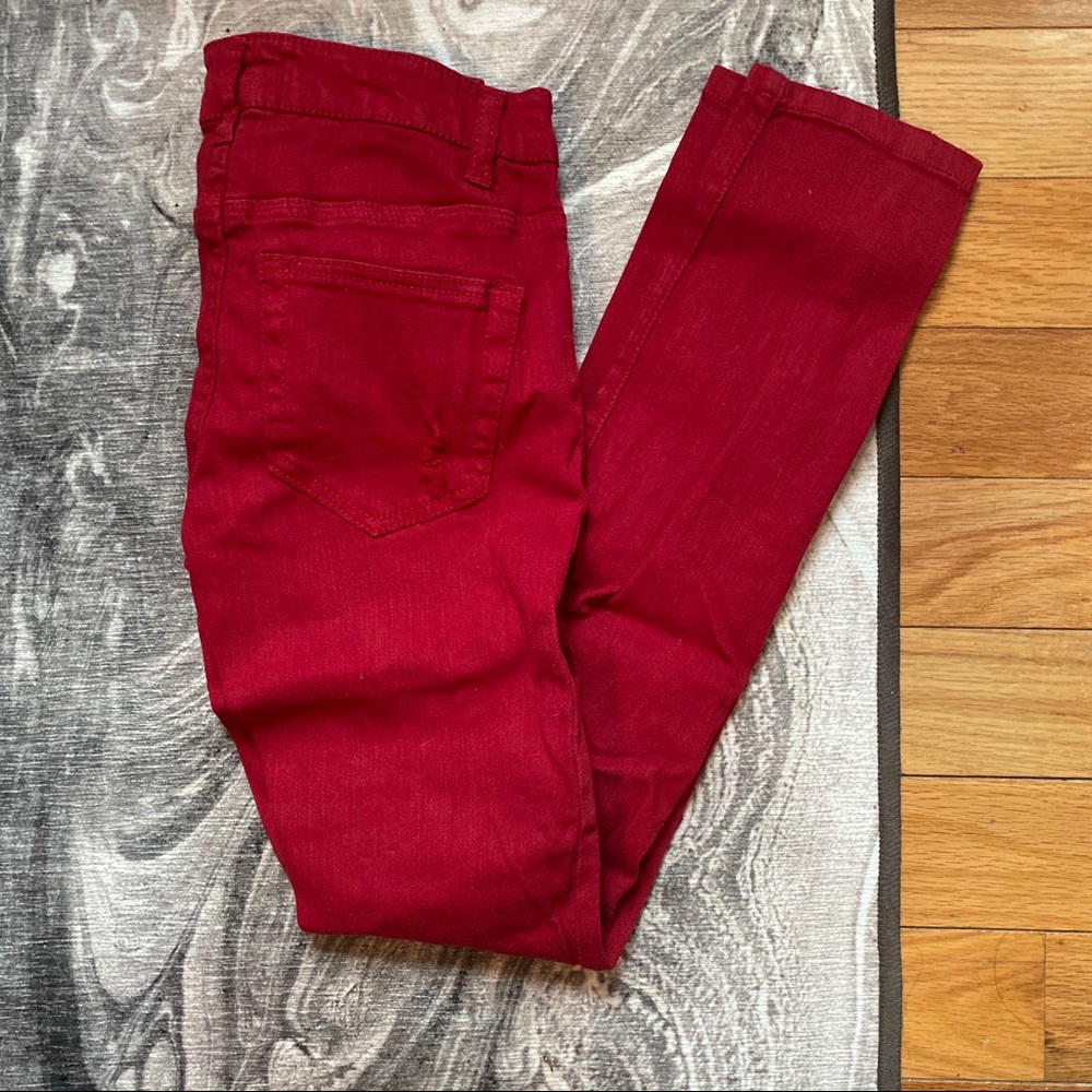 Forever 21 Red Distressed Skinny Leg Jeans